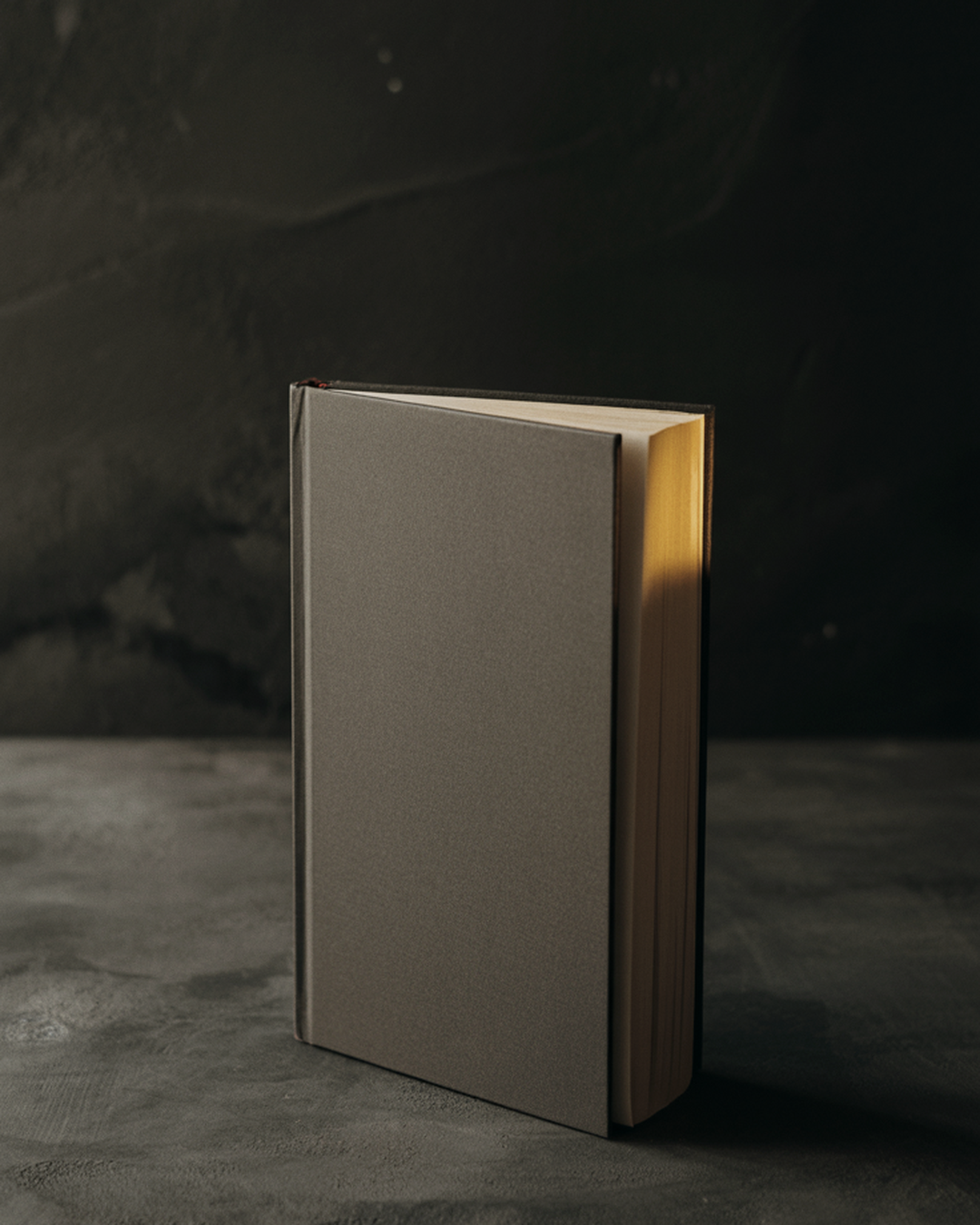 Ebook „Faceless System” w twardej oprawie, stojący na betonowym blacie w ciemnym wnętrzu.